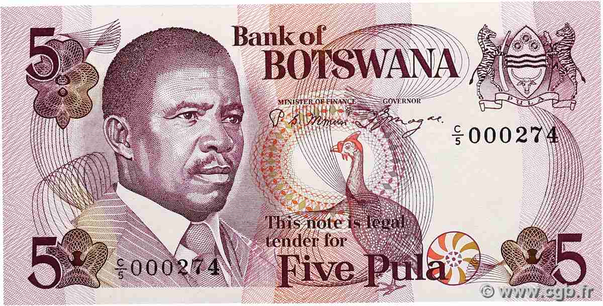 5 Pula BOTSWANA 1982 P.08a ST
