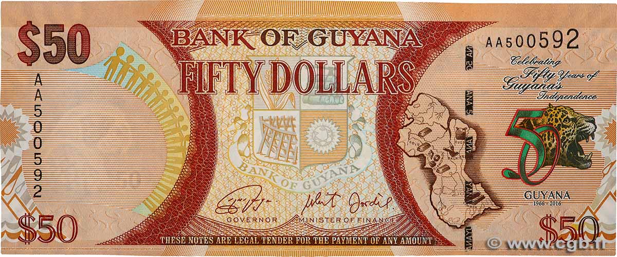 50 Dollars Commémoratif GUYANA 2016 P.41 ST