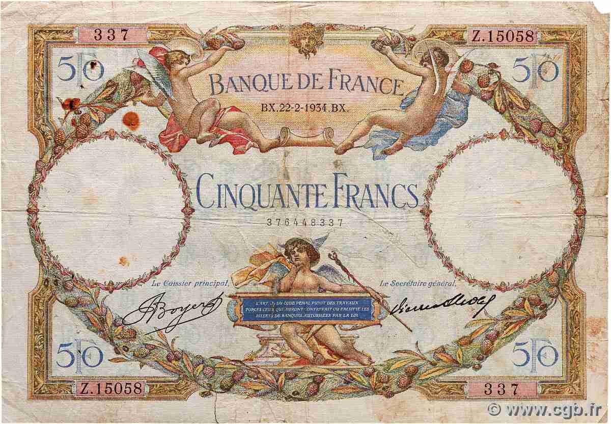 50 Francs LUC OLIVIER MERSON type modifié FRANKREICH 1934 F.16.05 fS