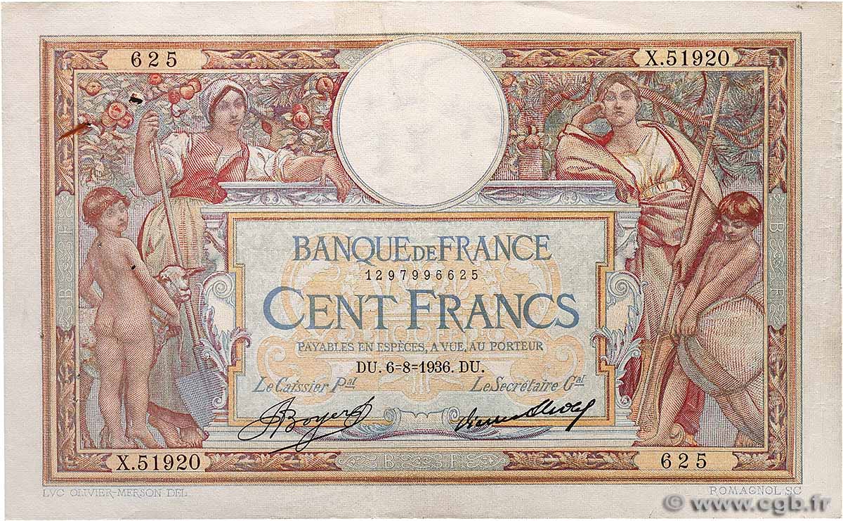 100 Francs LUC OLIVIER MERSON grands cartouches FRANKREICH 1936 F.24.15 fSS