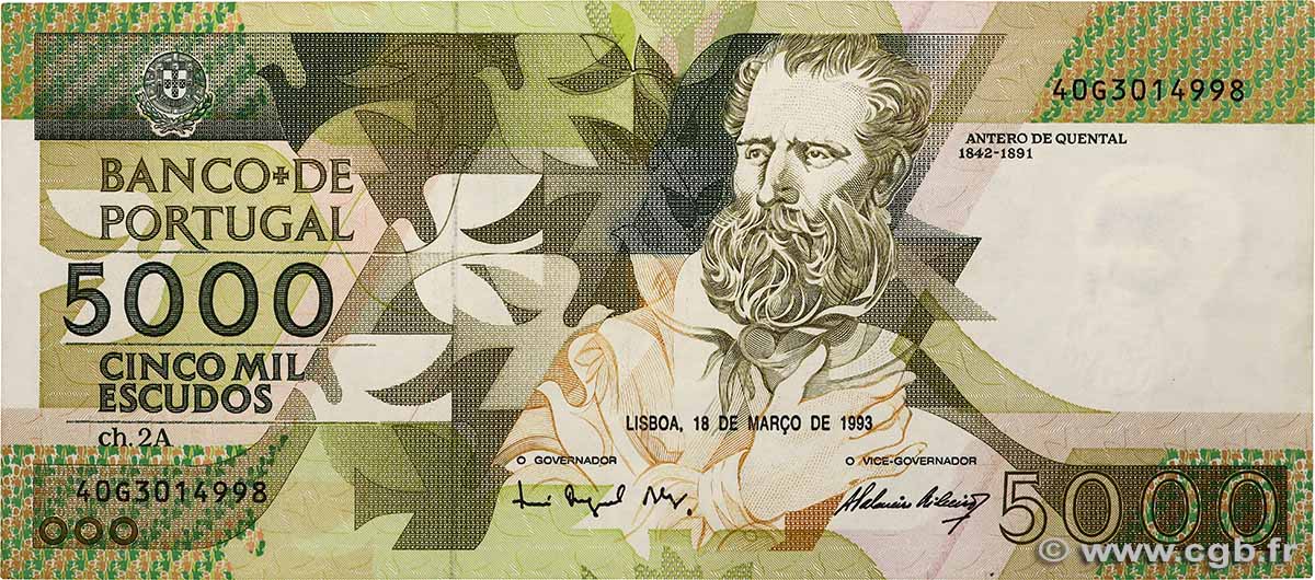 5000 Escudos PORTUGAL 1993 P.184e VZ+