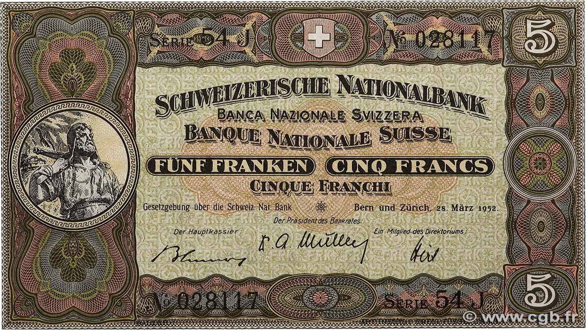 5 Francs SUISSE 1952 P.11p UNC-