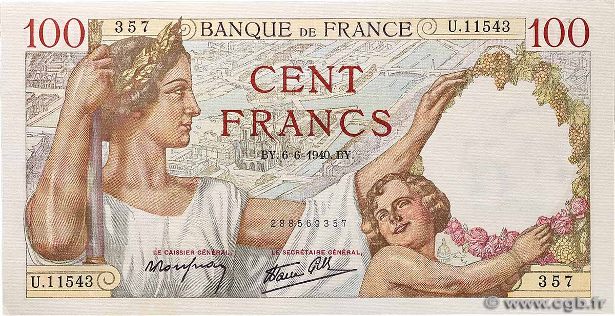 100 Francs SULLY FRANKREICH 1940 F.26.31 VZ+