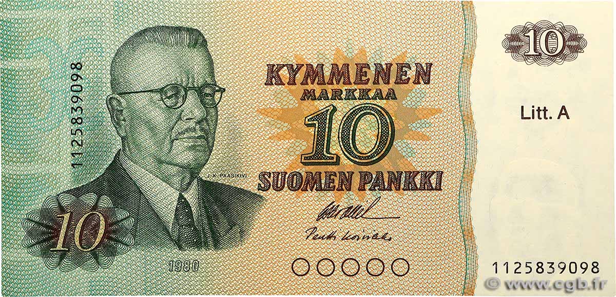 10 Markkaa FINNLAND 1980 P.112a ST