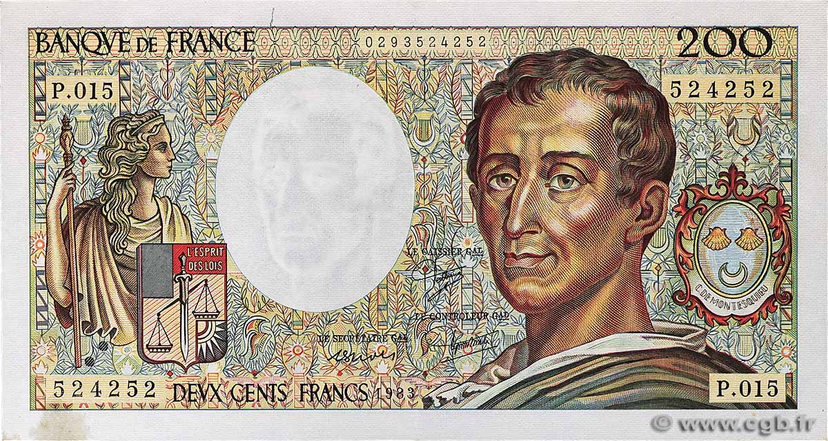 200 Francs MONTESQUIEU FRANKREICH 1983 F.70.03 VZ+