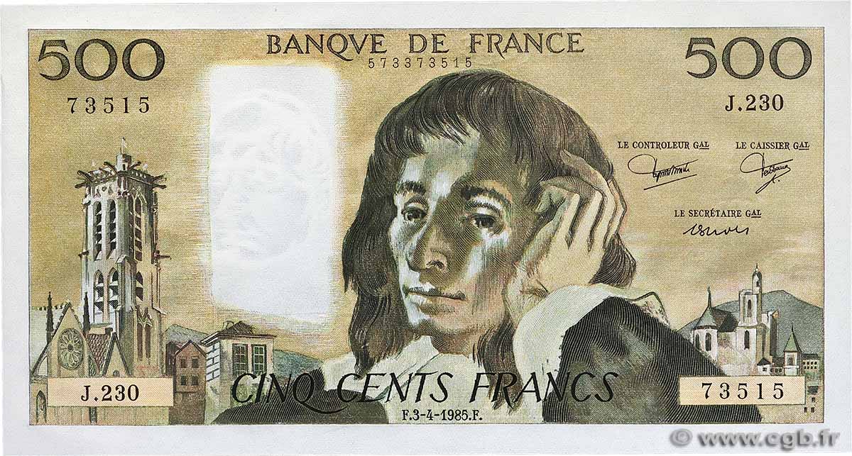 500 Francs PASCAL FRANKREICH 1985 F.71.33 fST+