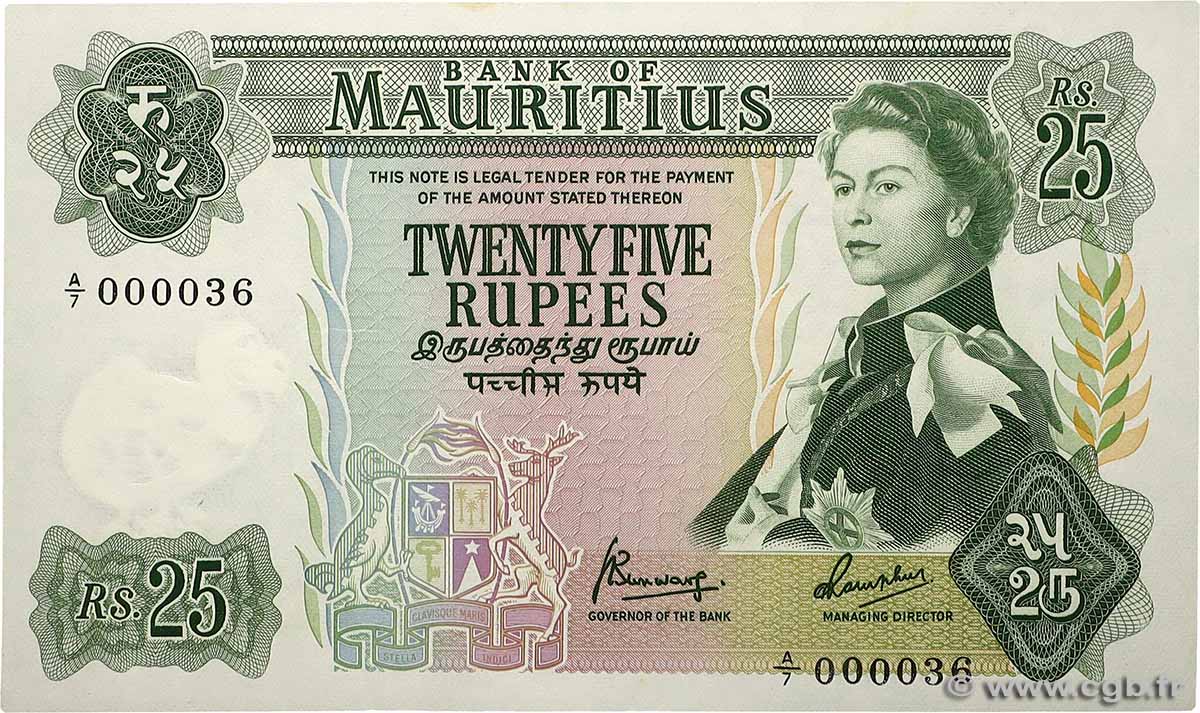 25 Rupees Petit numéro MAURITIUS 1967 P.32a SC+