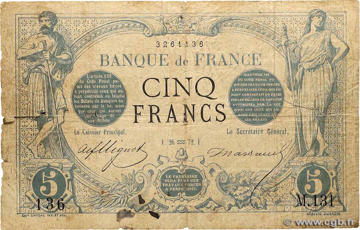 5 Francs NOIR FRANCE 1872 F.01.02 VG