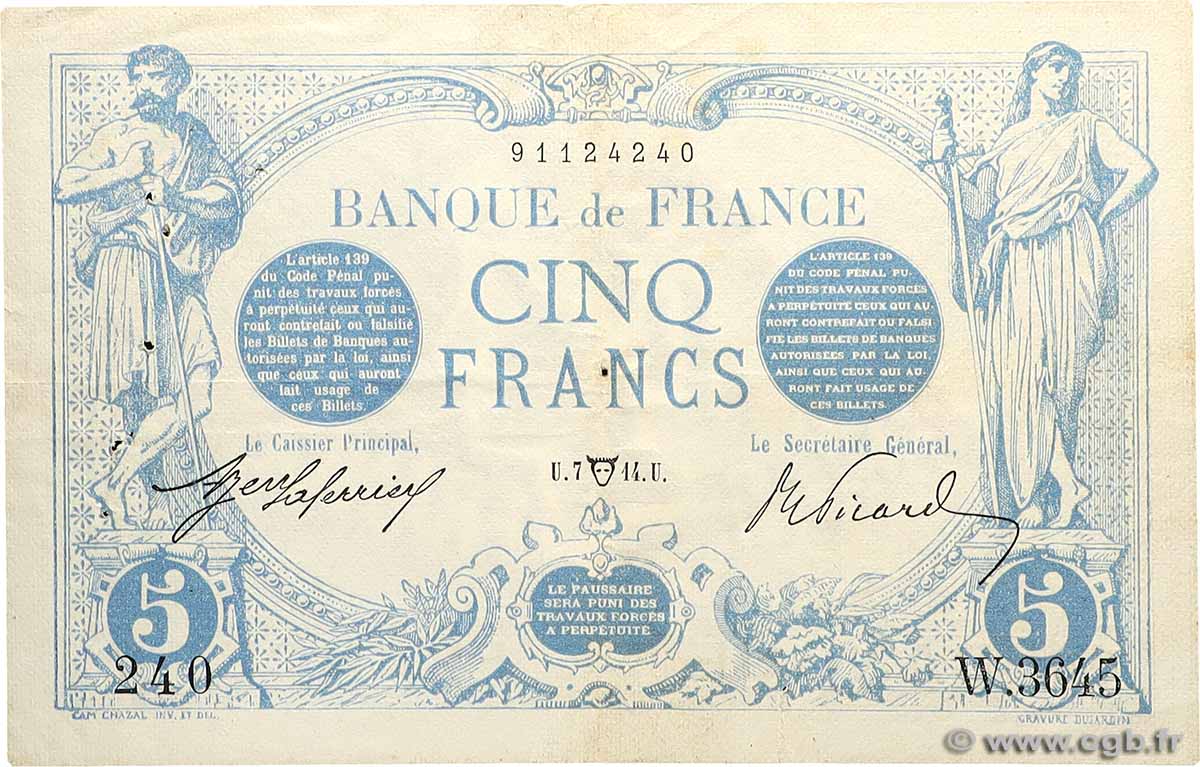 5 Francs BLEU FRANCE 1914 F.02.22 F+