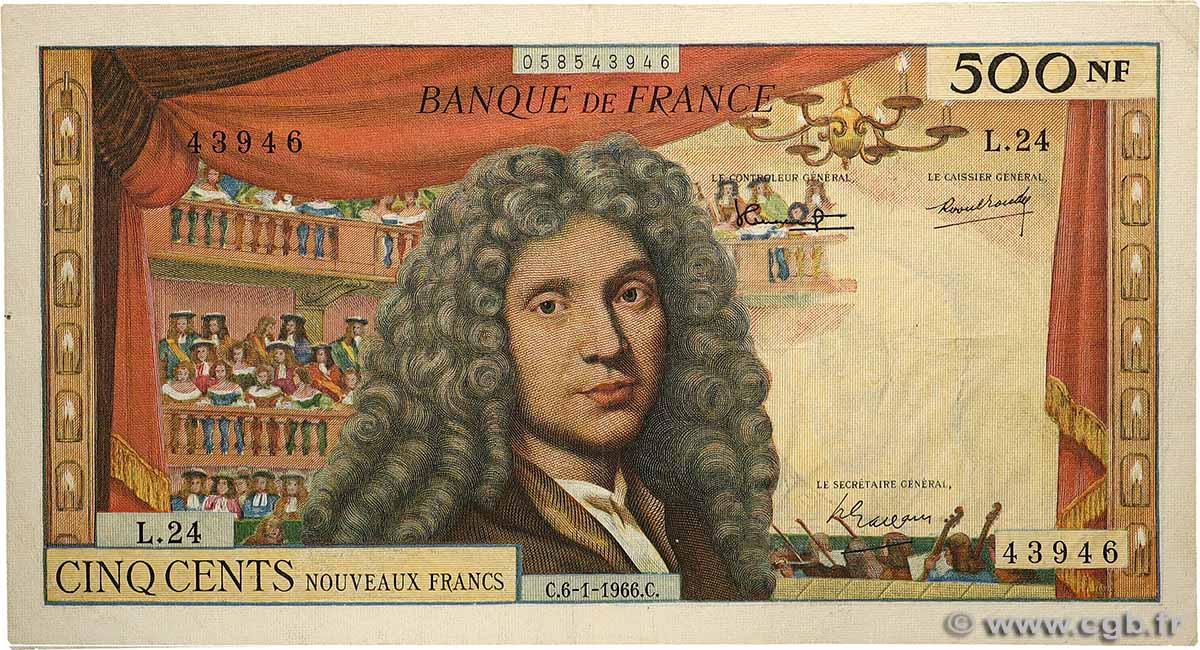 500 Nouveaux Francs MOLIÈRE FRANCE 1966 F.60.09 TB+
