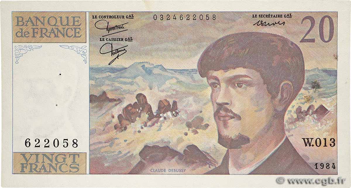 20 Francs DEBUSSY FRANCE 1984 F.66.05W13 pr.SPL