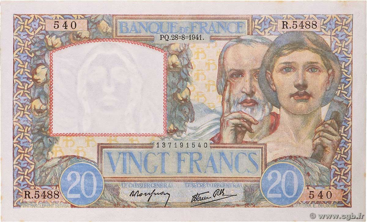 20 Francs TRAVAIL ET SCIENCE FRANCIA 1941 F.12.17 SPL