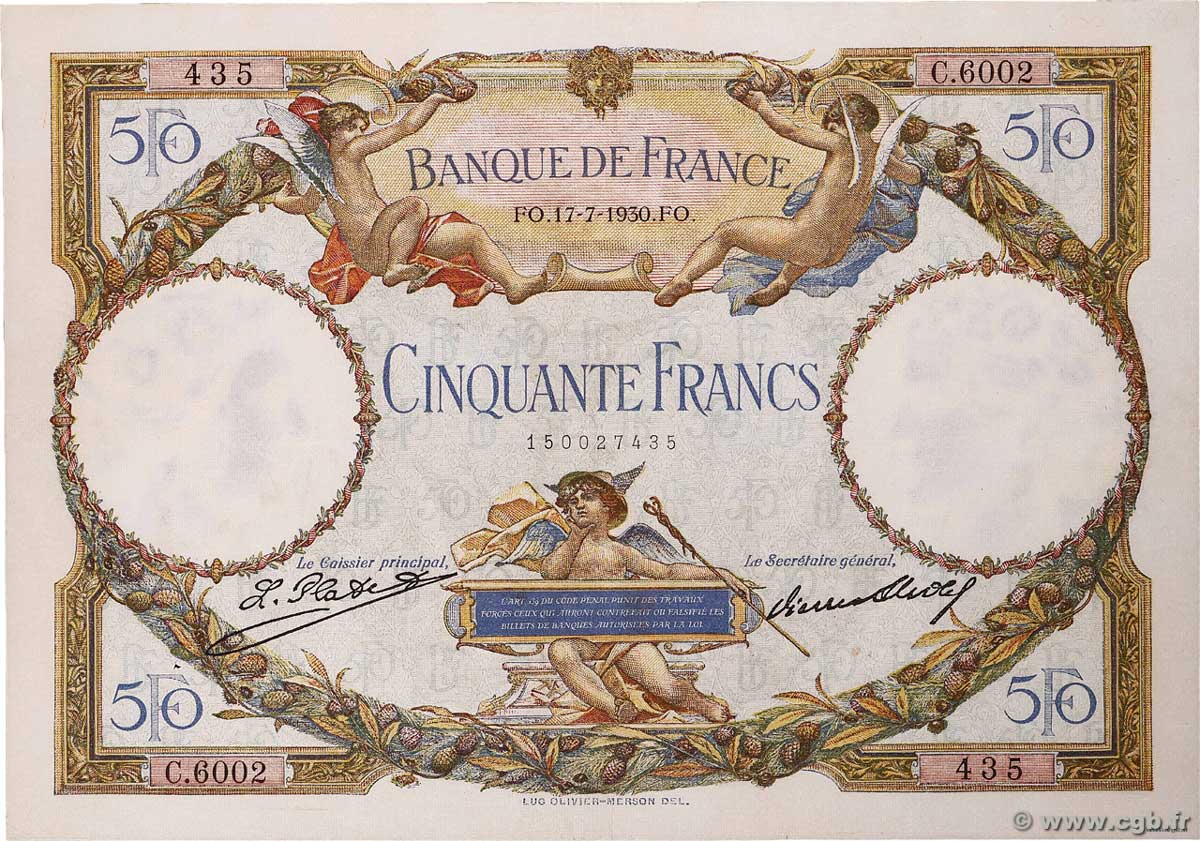 50 Francs LUC OLIVIER MERSON FRANCE 1930 F.15.04a XF