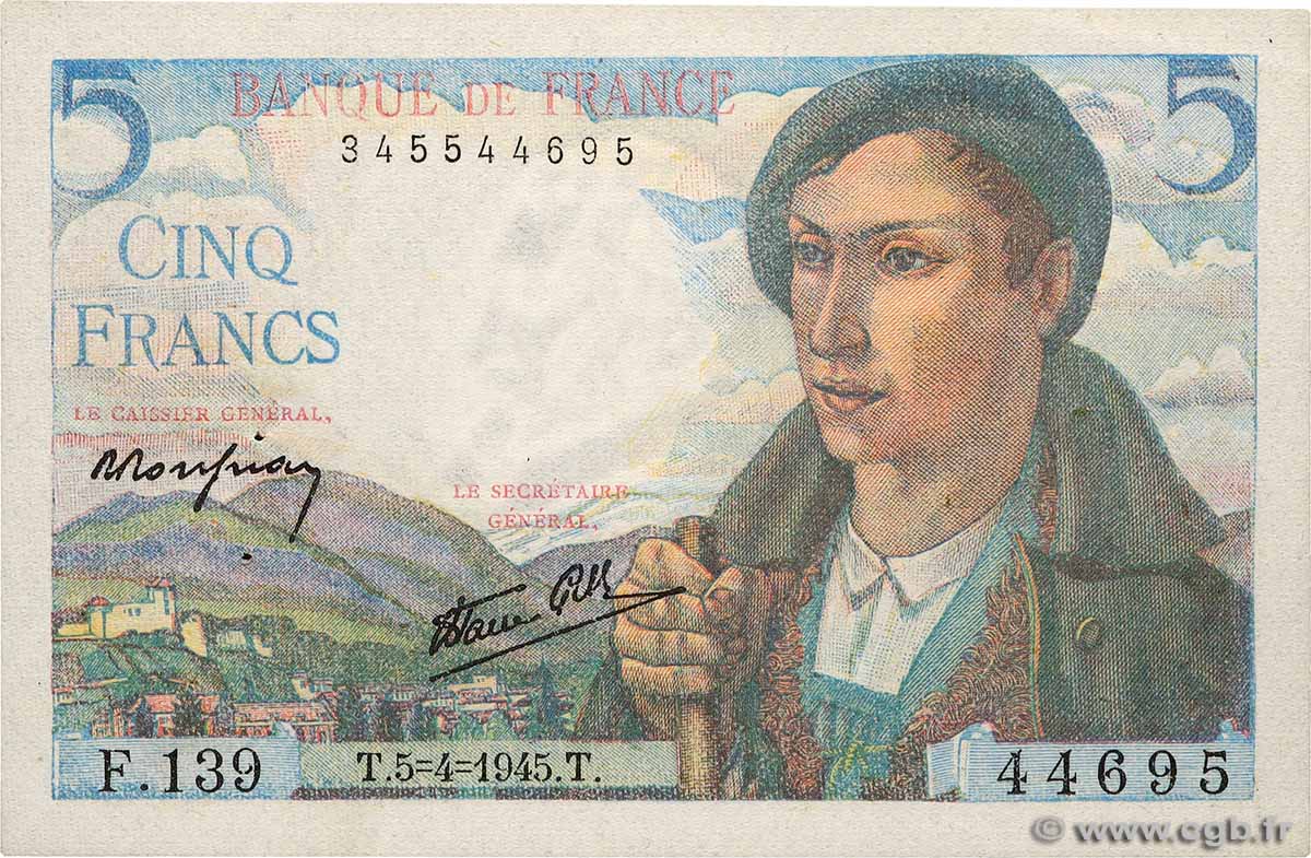 5 Francs BERGER FRANKREICH 1945 F.05.06 fST