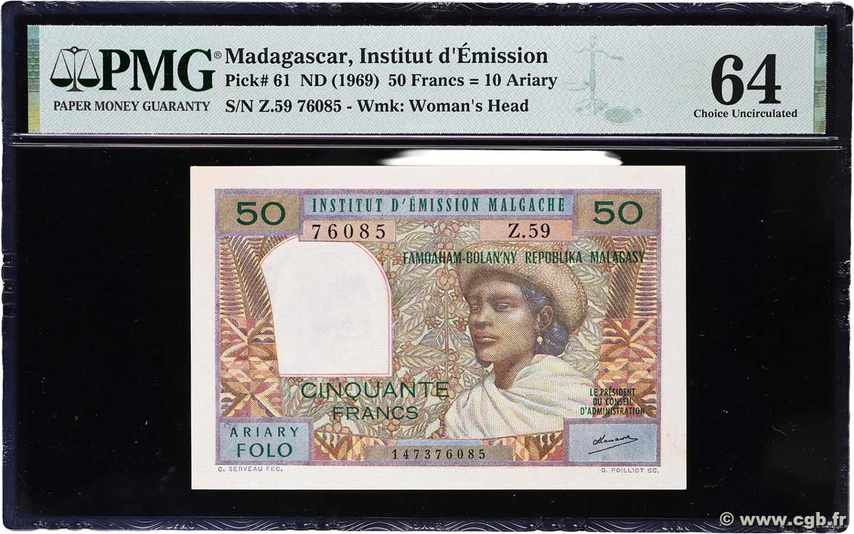 50 Francs - 10 Ariary MADAGASCAR 1969 P.061 UNC-