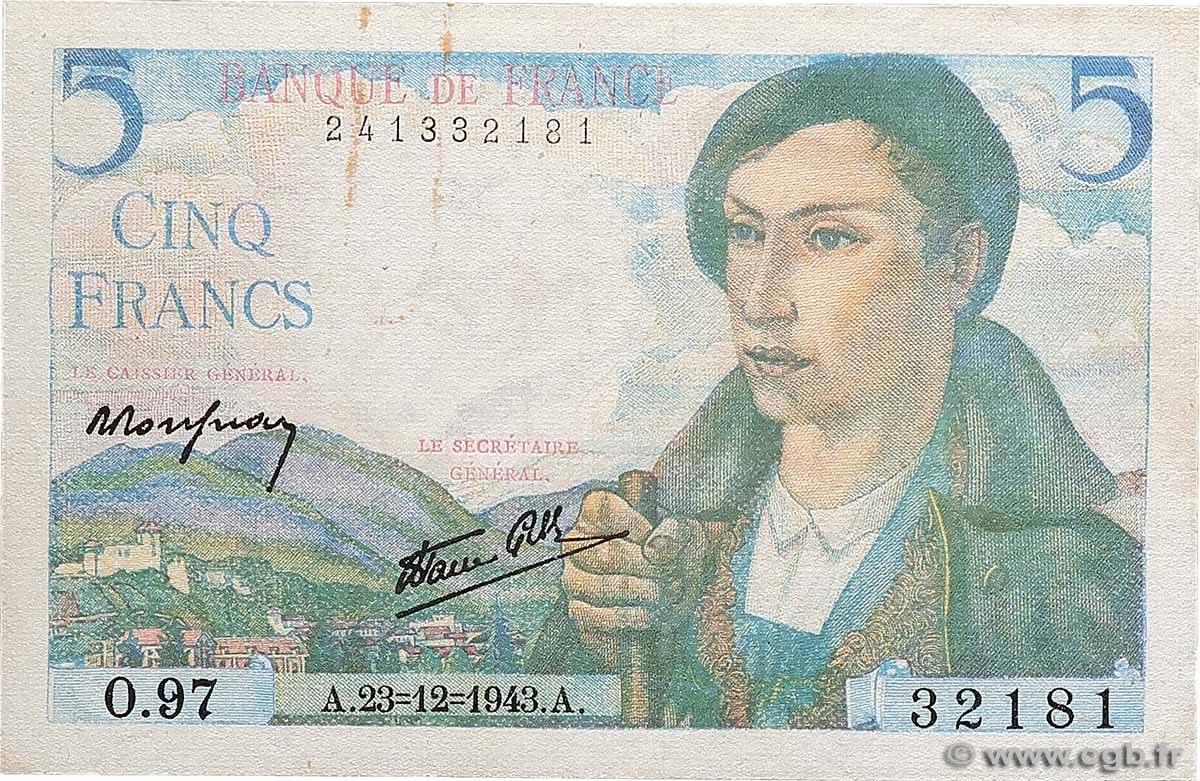 5 Francs BERGER FRANKREICH 1943 F.05.05 fVZ