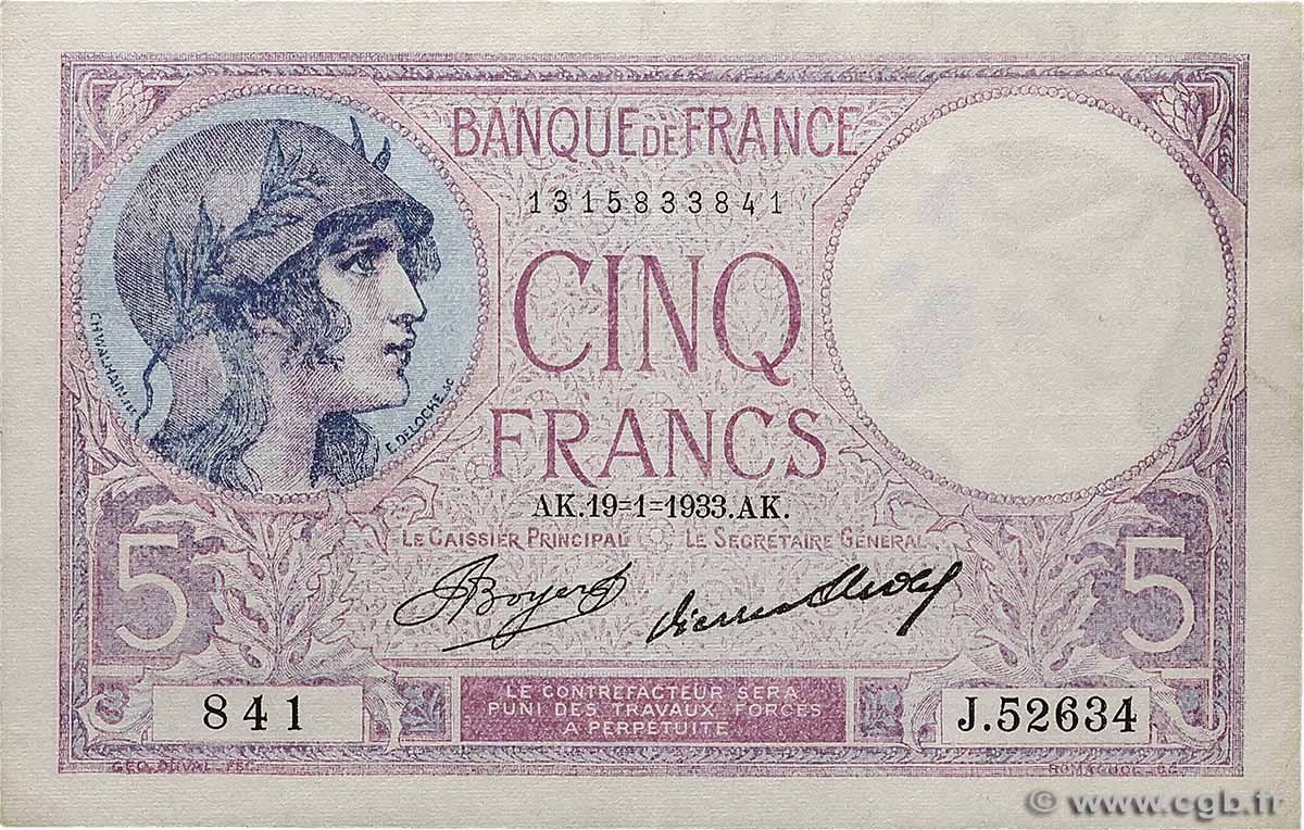 5 Francs FEMME CASQUÉE FRANKREICH 1933 F.03.17 SS