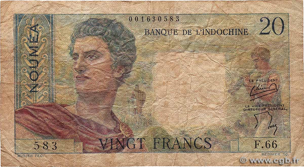 20 Francs NOUVELLE CALÉDONIE 1954 P.50b fS