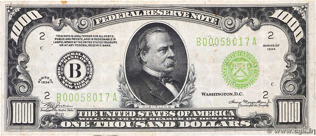 1000 Dollars UNITED STATES OF AMERICA New York 1934 P.435a F+