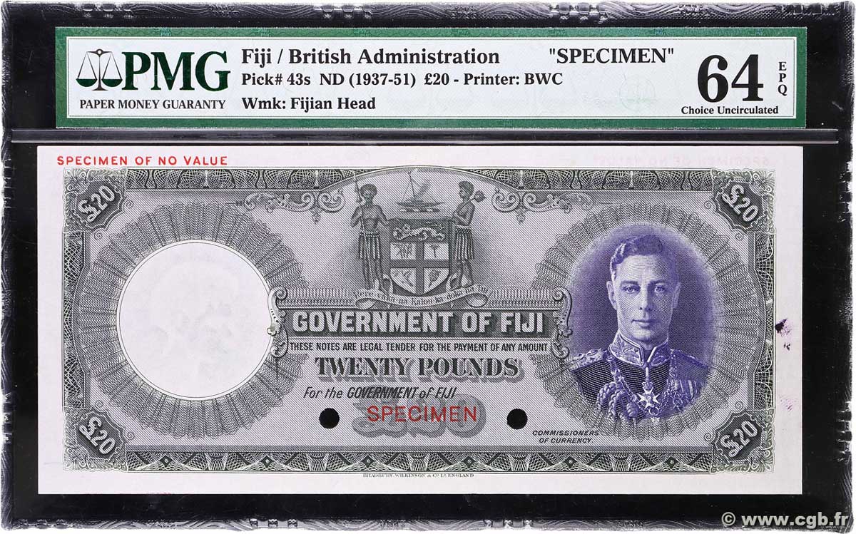 20 Pounds Spécimen FIYI 1937 P.043s SC+