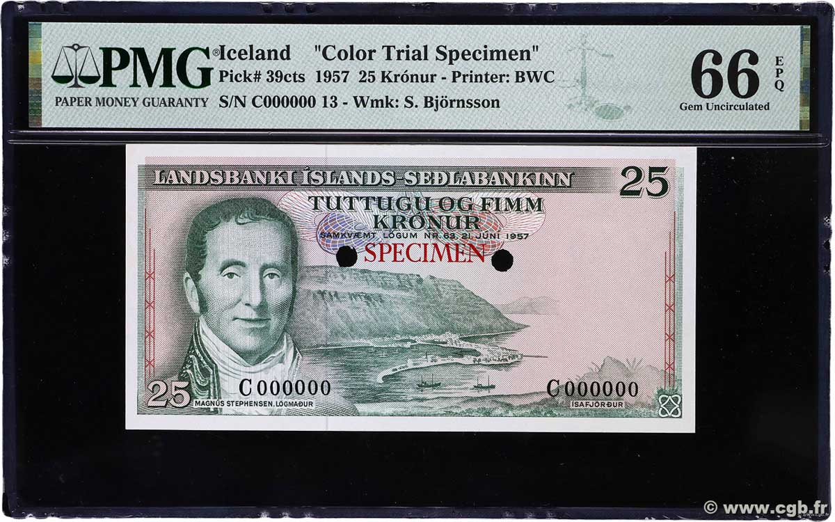 25 Kronur Spécimen ICELAND 1957 P.39cts UNC