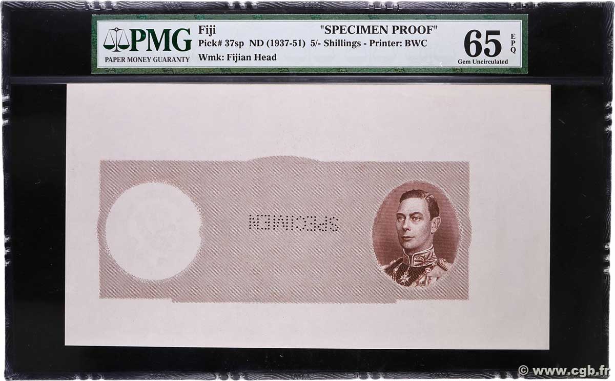 5 Shillings Épreuve FIJI 1937 P.037sp UNC