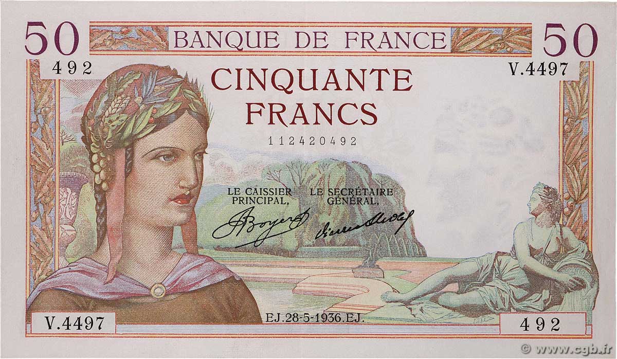 50 Francs CÉRÈS FRANCE 1936 F.17.26 SUP