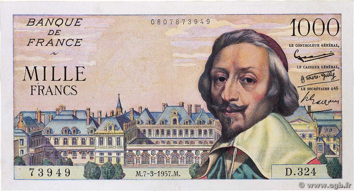 1000 Francs RICHELIEU FRANCIA 1957 F.42.25 SPL