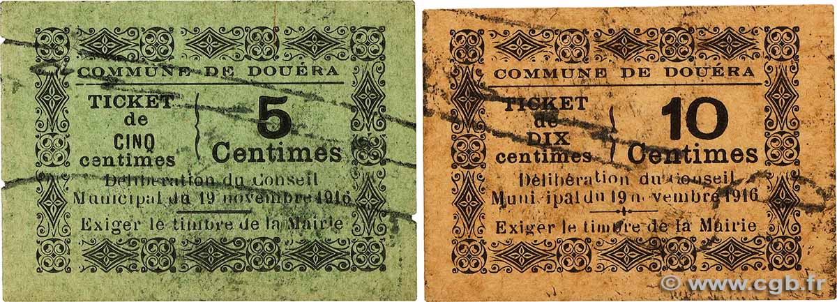 5 et 10 Centimes Lot ALGERIA Douéra 1916 K.216 et K.217 AU+