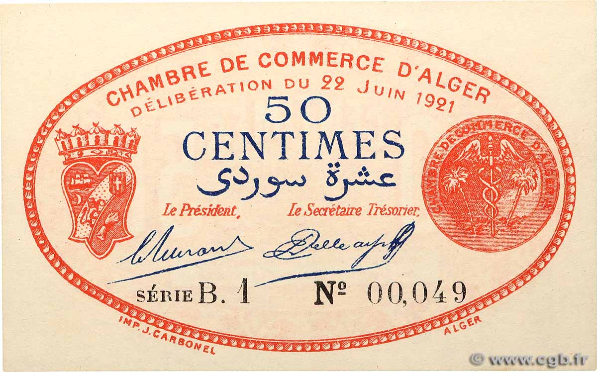 50 Centimes Petit numéro ALGERIA Alger 1915 JP.137.19 FDC