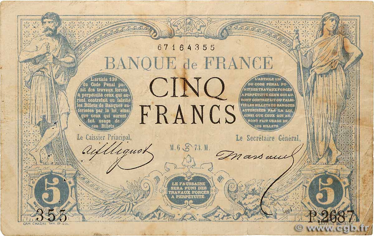 5 Francs NOIR FRANKREICH 1873 F.01.19 S