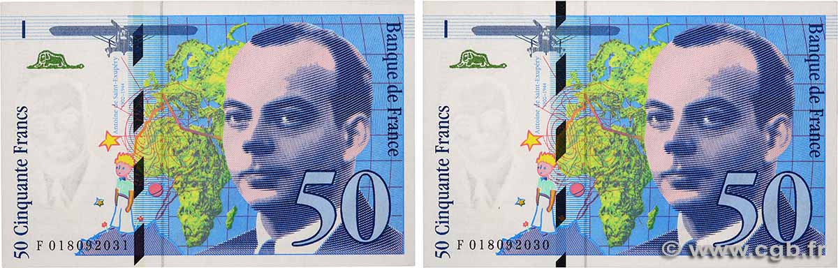 50 Francs SAINT-EXUPÉRY modifié Consécutifs FRANCE 1994 F.73.01b UNC-