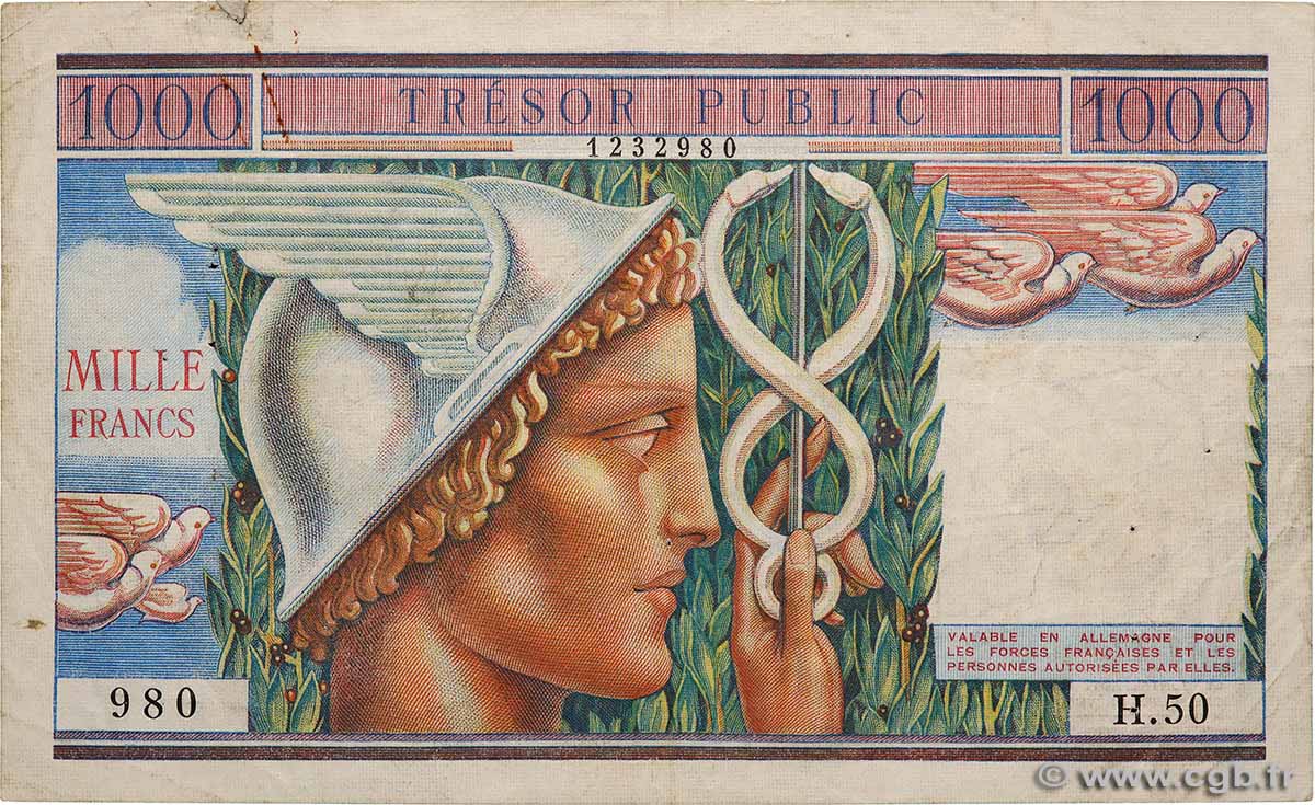 1000 Francs TRÉSOR PUBLIC FRANKREICH 1955 VF.35.01 fSS