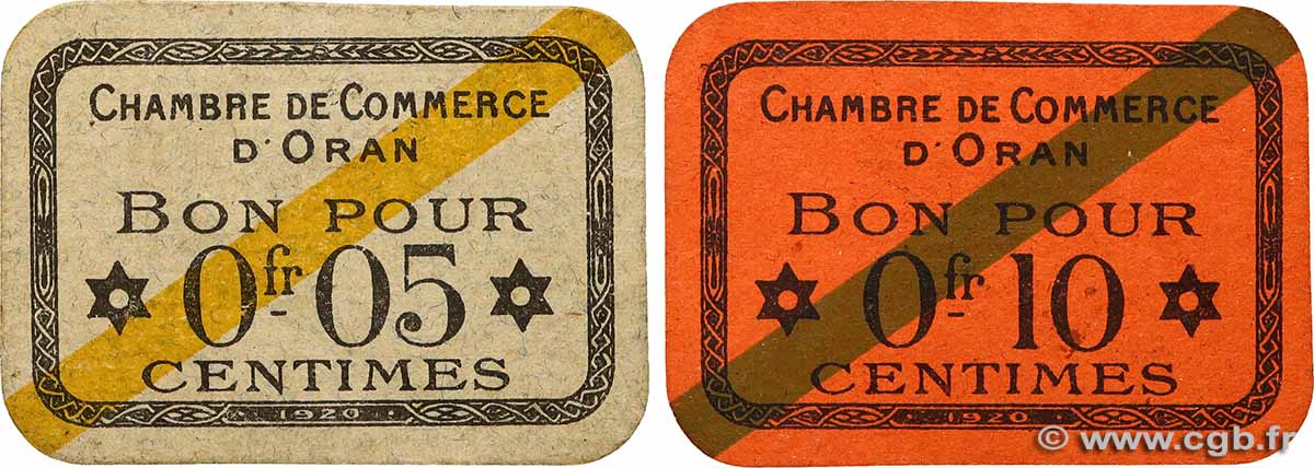 5 et 10 Centimes Lot ALGERIEN Oran 1920 JP.141.56 et 57 VZ to fST