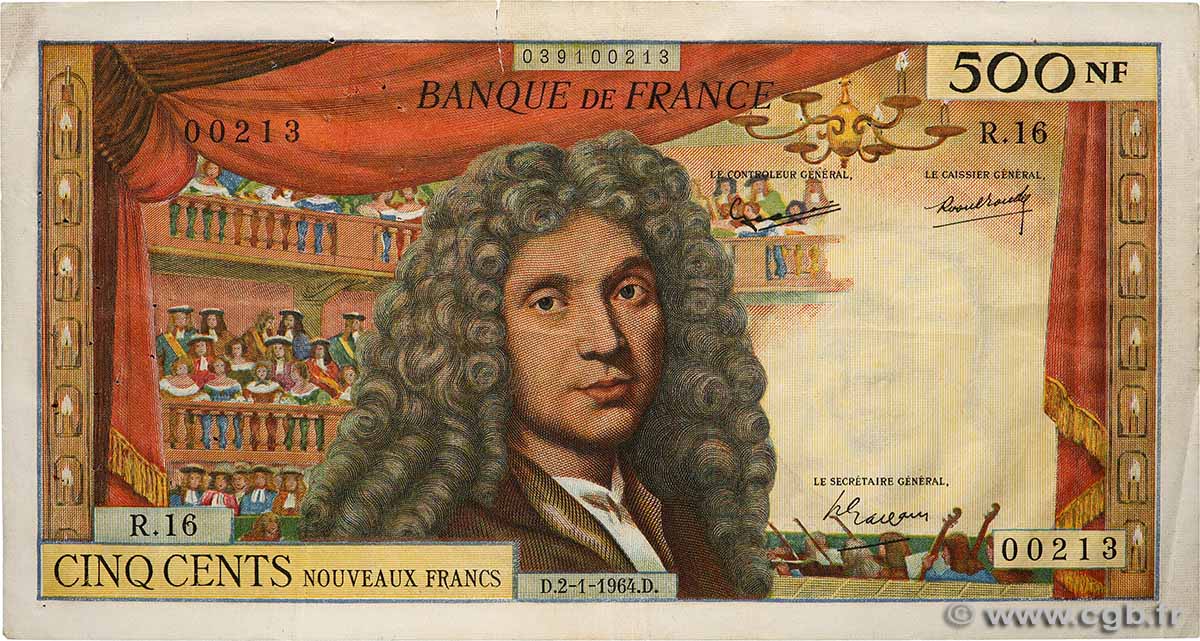 500 Nouveaux Francs MOLIÈRE FRANCE 1964 F.60.06 VF-