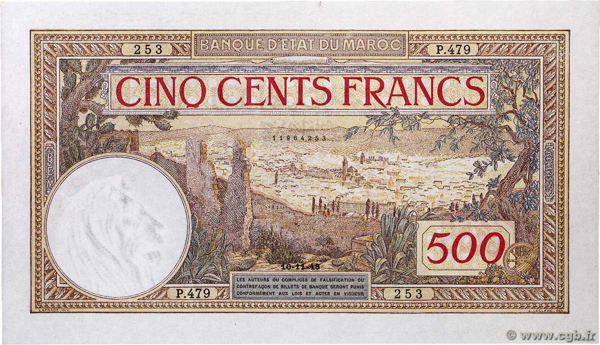 500 Francs MOROCCO 1948 P.15b UNC-