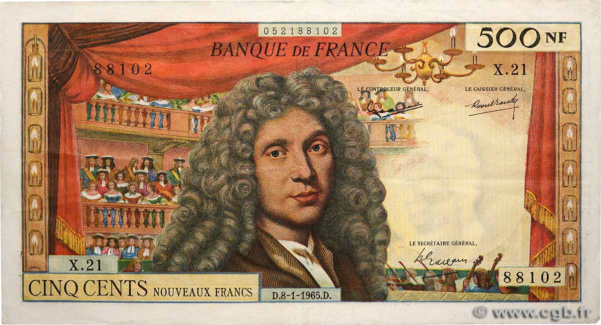 500 Nouveaux Francs MOLIÈRE FRANCE 1965 F.60.08 VF+