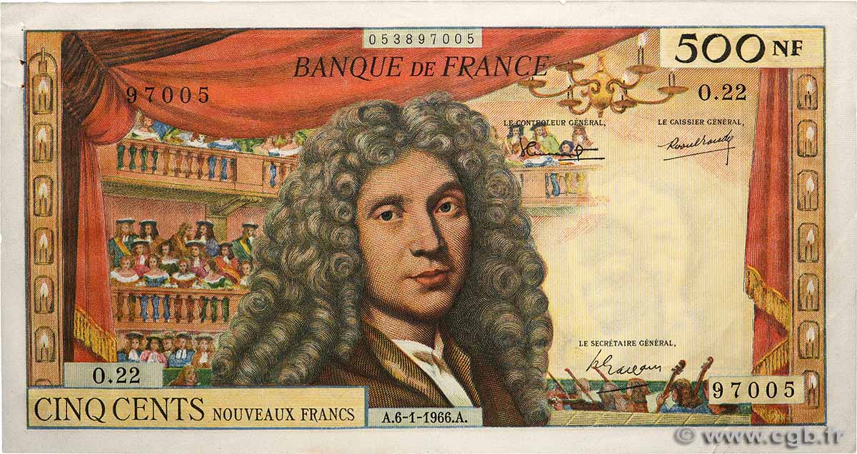500 Nouveaux Francs MOLIÈRE FRANCE 1966 F.60.09 SUP+