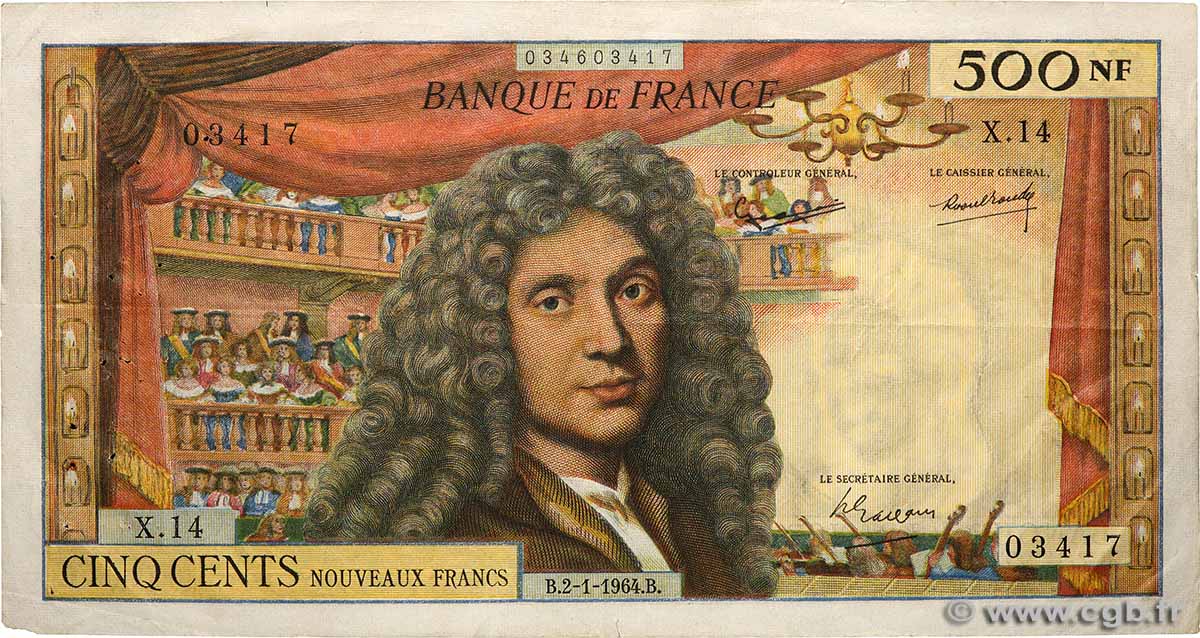 500 Nouveaux Francs MOLIÈRE FRANCE 1964 F.60.06 F+