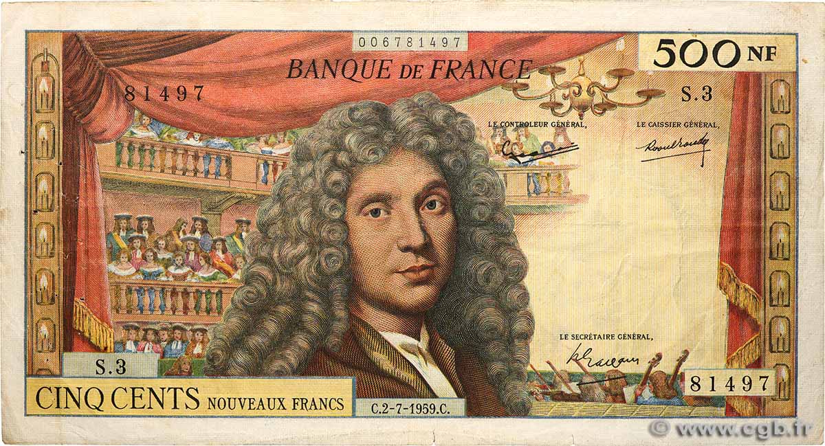 500 Nouveaux Francs MOLIÈRE FRANCIA 1959 F.60.01 MB