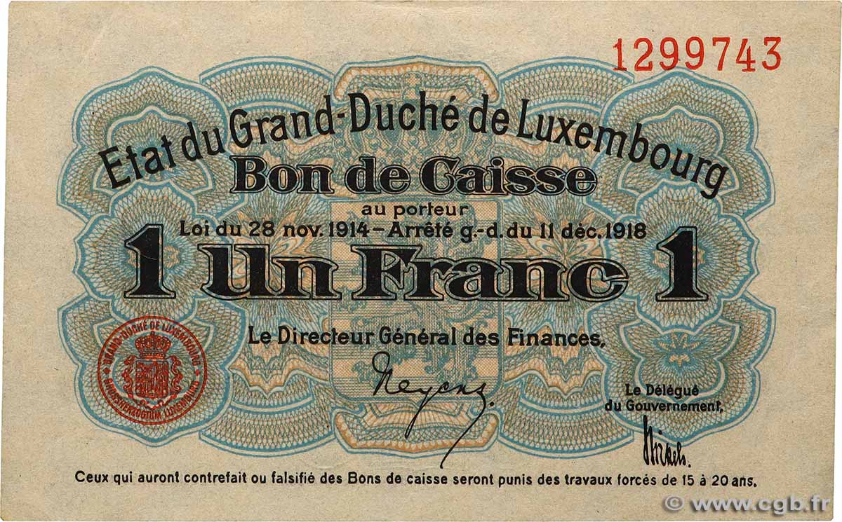 1 Franc LUXEMBURG 1919 P.27 VZ+