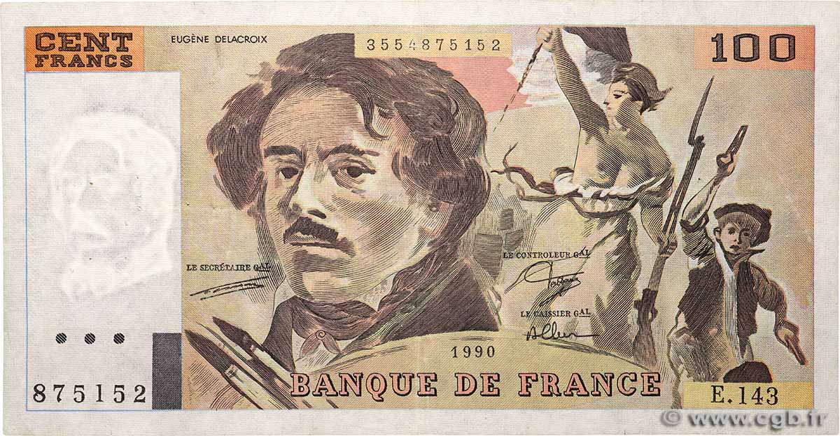 100 Francs DELACROIX imprimé en continu FRANKREICH 1990 F.69bis.01bE SS