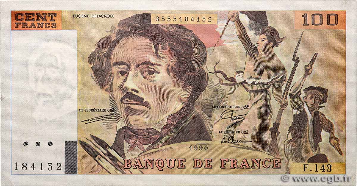 100 Francs DELACROIX imprimé en continu FRANCE 1990 F.69bis.01bF XF