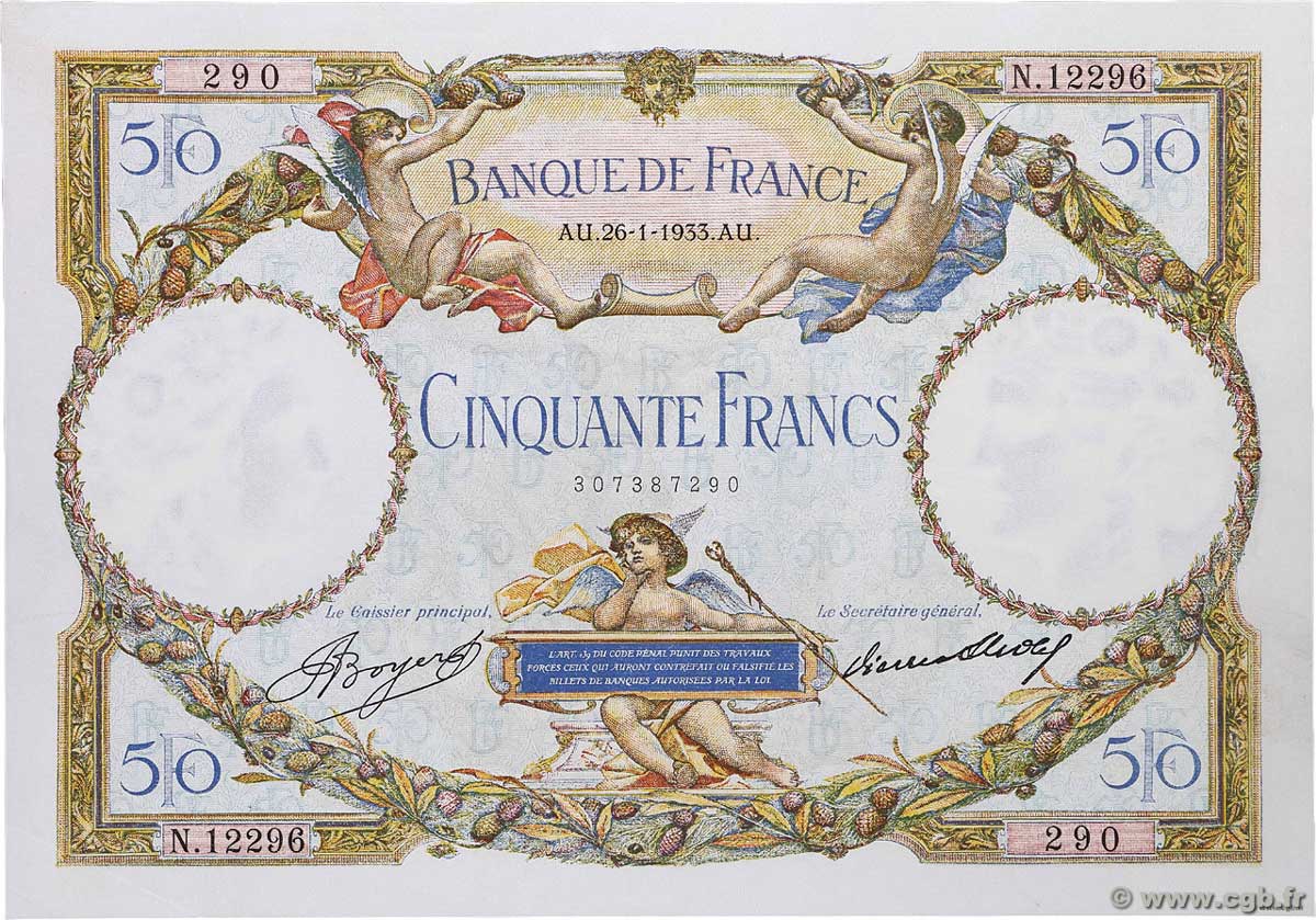 50 Francs LUC OLIVIER MERSON type modifié FRANCE 1933 F.16.04 XF+