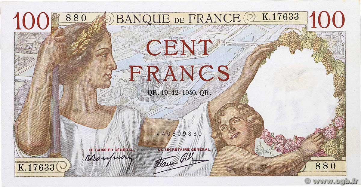 100 Francs SULLY FRANCE 1940 F.26.43 NEUF