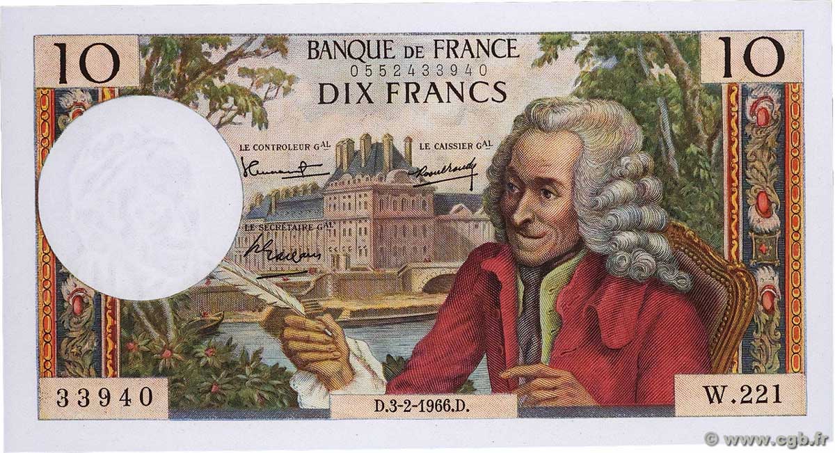 10 Francs VOLTAIRE FRANCE 1966 F.62.20 UNC