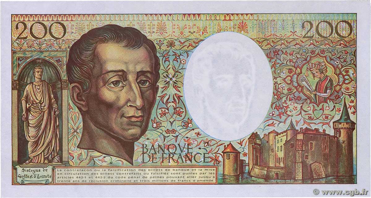 200 Francs MONTESQUIEU Modifié FRANCE 1994 F.70/2.01 UNC-