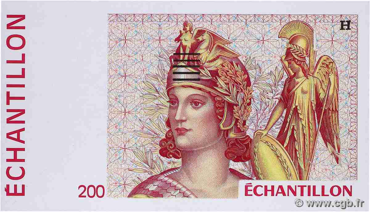 200 Francs EIFFEL, type Athéna Échantillon FRANCE 1994 Ec UNC