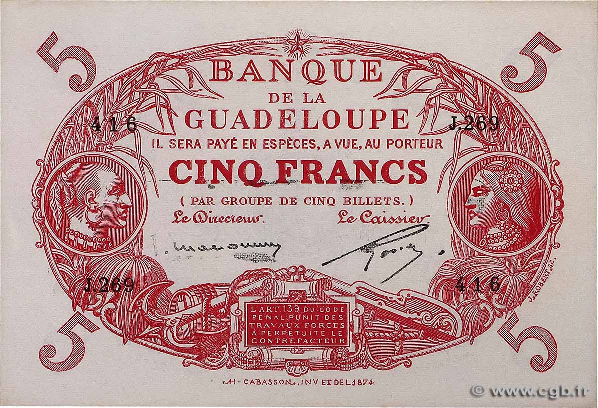 5 Francs Cabasson rouge GUADELOUPE 1934 P.07c pr.NEUF