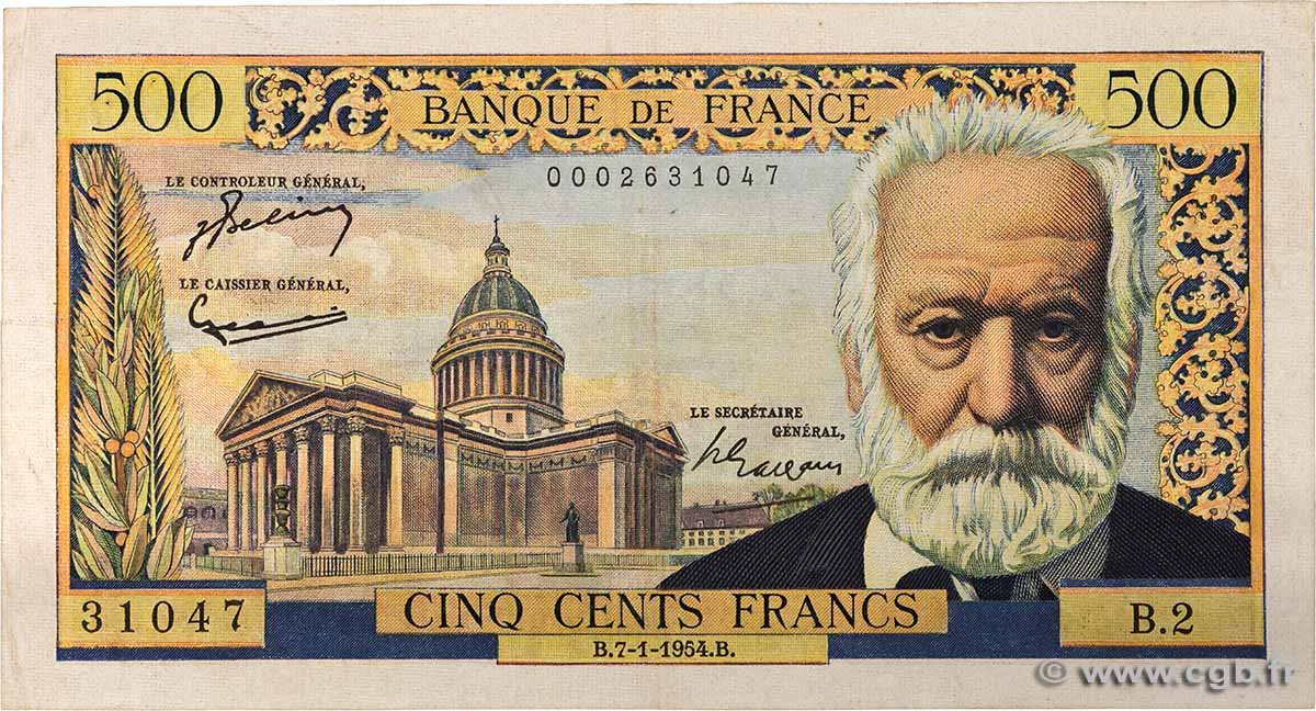 500 Francs VICTOR HUGO FRANCIA 1954 F.35.01 MBC+